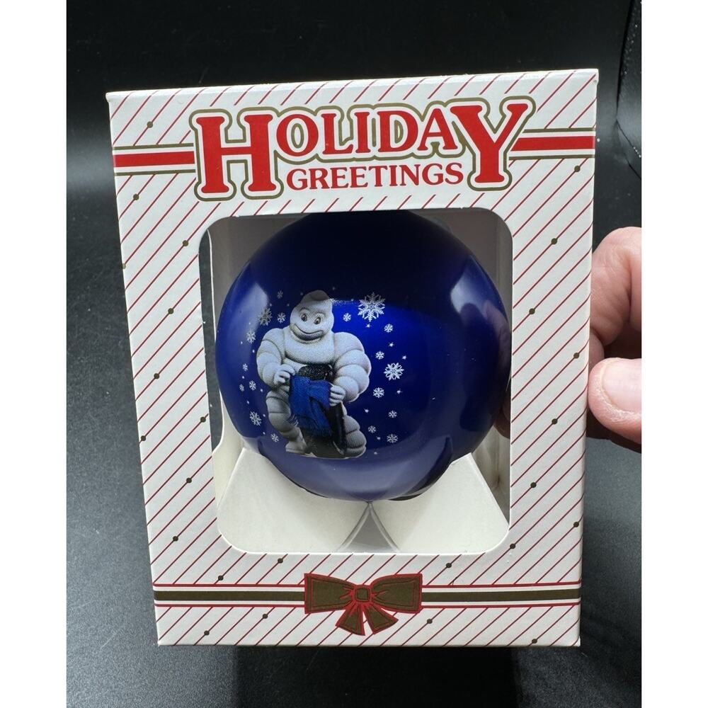 Vintage Tire Man Christmas Ornament Glass Ball New in Box! -Ball